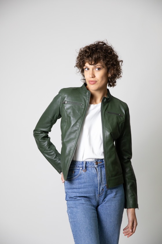 Ladies Genuine Leather Slim Fit Biker Jacket - Real Leather Garments